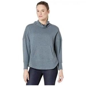 Prana Cozy Up Poncho gray blue‎ heather cowl neck sweatshirt pockets Medium